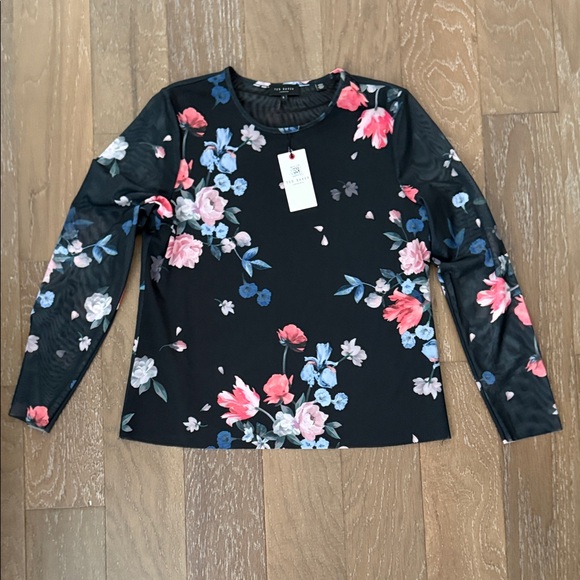 Ted Baker Tops - Ted Baker Black Top with Pink and Blue Floral Design